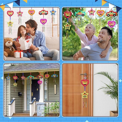 Fennoral 9 Pack DaD Wind Chime Kit for Kids Make You Own Fathers Day Craft DIY Coloring Wooden Father's Day Art and Craft for Art Activity Dad Birthday Decoration Dad Gifts from Daughter Son