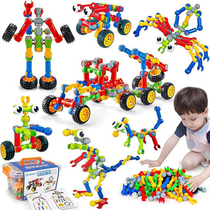 Kids STEM Building Toys for 3 4 5 6 7 8+ Year Old Boy Girl Birthday Gift, 125 Pcs Preschool Classroom Educational Building Blocks Stem Kits Activities Ages 3-5 4-8 5-7 6-8 Engineering Creative Games