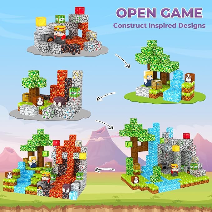 Magnetic Blocks, Magnetic Tiles Building Blocks, Magnets Cubes Toddler Kids Toys, Sensory STEM Montessori Toys for 3-5 4-6 5-7 6-8 Year Old Boys Girls Easter Birthday Gifts Travel Outdoor Kids Games
