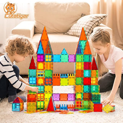 Magnetic Tiles, 64PCS Magnet Building Toys, Magnetic Building Set, Stacking Blocks, Perfect STEM Toys Gift for Kids Boys and Girls