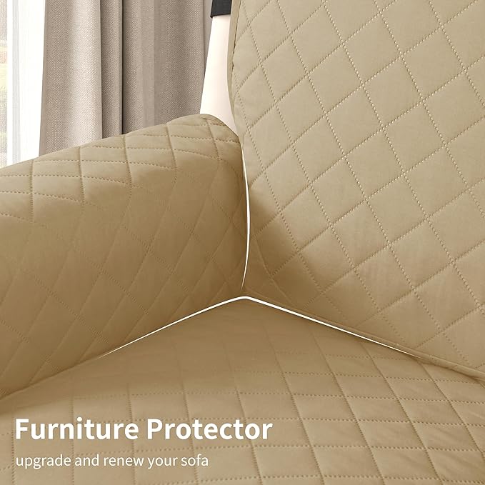 CHUN YI Recliner Chair Cover, Non-Slip Recliner Covers That Stay in Place, Washable Lazy Boy Recliner Covers with Pockets, Water Resistant Recliner Slipcover for Pets (Khaki, Small Recliner)