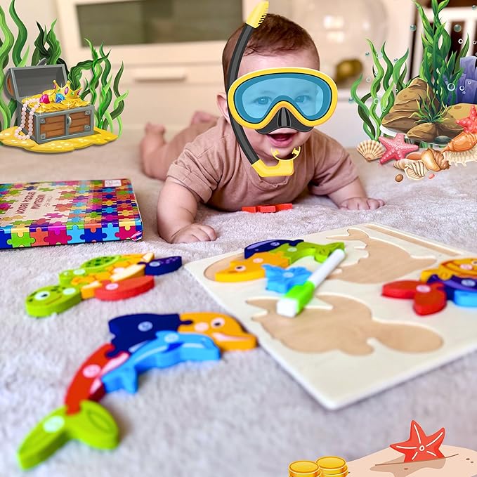 MASTER LEON - Wooden Toddler Puzzles 3-5 Year Old - Montessori Toddler Puzzle - Fine Motor Skills Toy - Animals & Vehicles Learning Games for Ages 3-4-5 - Gift for Christmas