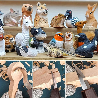 VIBRATITE Wood Carving Kit, 14 PCS Wood Carving Tools Set with Detail Carving Knife, Spoon Blanks, Whittling Knife, Wood Whittling Kit for Beginners Kids Adults Woodworking DIY