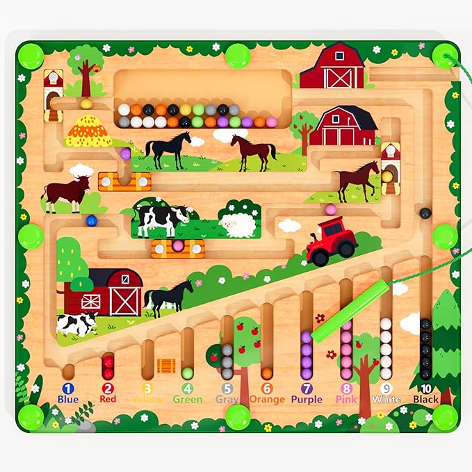 zhiwuzhu Magnetic Color and Number Maze, Montessori Wooden Toys for Ages 2-4,Sensory Toys,Fine Motor Skills Toys for Boys Girls 3-5 Years Old