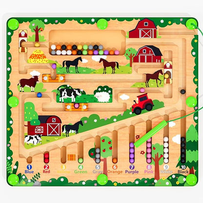 zhiwuzhu Magnetic Color and Number Maze, Montessori Wooden Toys for Ages 2-4,Sensory Toys,Fine Motor Skills Toys for Boys Girls 3-5 Years Old