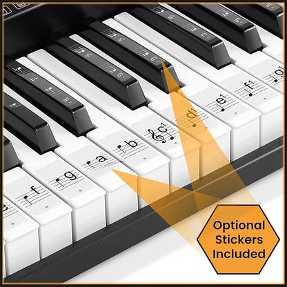 Hamzer 61 Key Digital Keyboard Piano with Stand & Bench, Beginner Electric Piano Keyboard Kit with Speakers, Headphones, Microphone, Keynote Stickers