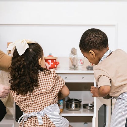 ECR4Kids Play Kitchen Stove, Wooden Playset, White Wash