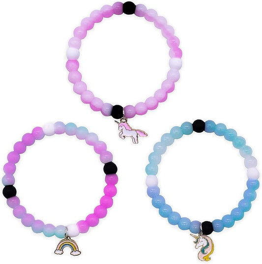FROG SAC 3 Unicorn Bracelets for Girls, Silicone Bubble Bracelet Pack for Kids, Unicorns Theme Birthday Party Favors and Goodie Bag Fillers for Little Girls, Blue Black Pink Unicorn Stocking Stuffers for Kids
