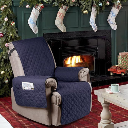 Ruaozz 100% Waterproof Recliner Chair Cover Non-Slip Oversized Reclining Cover for Large Recliner Chair Washable Chair Seat Cover with Elastic Straps for Kids, Dogs, Pets (Dark Blue, 28'')