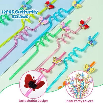 98 Butterfly Party Favors Fairy Birthday Party Supplies for Girls Kid Straw Bubble Wand Slap Bracelet Keychain Sticker Toy Gift Prize Goodie Bag Stuffer Butterfly Decorations Girl Party Favors