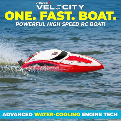 Force1 Velocity Red Fast RC Boat- Remote Control Boats for Adults and Kids, Underwater Speed Racing Mini RC Toy for Pools and Lakes, 2.4GHZ Transmitter, 2 Rechargeable Batteries, Low Battery Alert