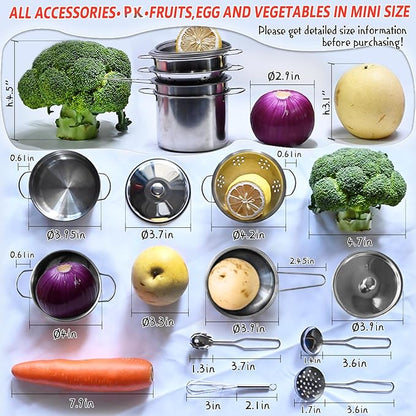 Tiny Cookware Utensils Pretend Play Kitchen Toys Stainless Steel Cooking Set Toys Montessori Kitchen Playset Kids Pots and Pans Playset,Play Kitchen Cooking Toys Kitchen Accessories for Kids Toddlers