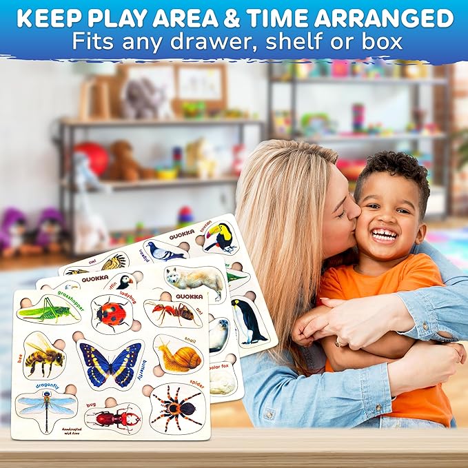 QUOKKA Wooden Puzzles for Toddlers 1-3 – 3xSET Kids Puzzles Ages 2-4 – Montessori Toy Puzzles for Toddlers 3-5 – Wood Toy Learning Realistic Insects - Arctic Animals - Birds for Boy and Girl