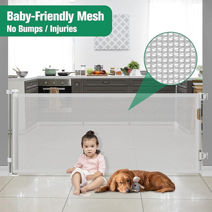 110 Inch Retractable Baby Gates for Large Openings Retractable Dog Gate Outdoor Retractable Gate Mesh Baby Gate Retractable Gates for Dogs Indoor Extra Long Baby Gate for Stairs, Doorways, Light Gray