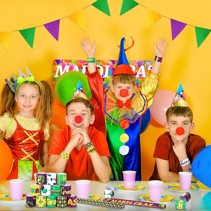 JUNEBRUSHS 56Pcs Mardi Gras Slap Bracelets, Mardi Gras Bracelets Bulk Carnival Wristbands for Kids Aldults Mardi Gras Party Favors Accessories Gifts Mardi Gras Throws for Bag Stuffers Fillers