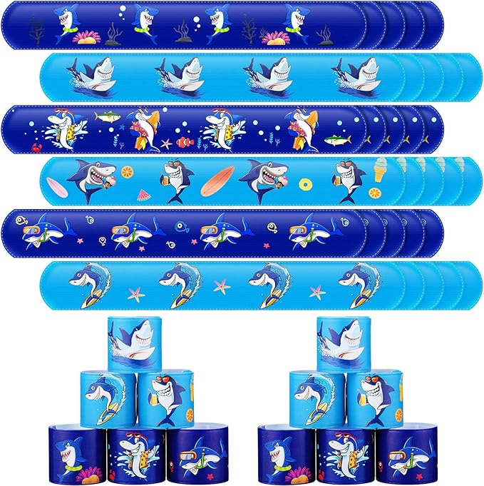 36 Pcs Shark Party Favors Shark Slap Bracelets Toys Kids Bracelets Snap Bands Birthday Decorations Ocean Sea Shark Animal Theme Birthday Party Supplies Class Prize