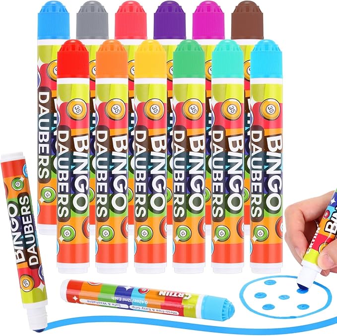 Crtiin 12 Pack Mixed Colors Set of Daubers Dot Markers Supplies in 12 Colors Art Markers Paint Craft for Art and Crafts Painting Supplies Drawing Coloring