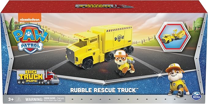 Paw Patrol, Big Truck Pup’s Rubble Transforming Toy Trucks with Collectible Action Figure, Kids Toys for Ages 3 and Up