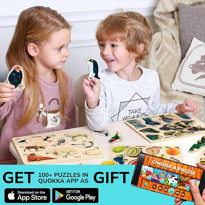QUOKKA Wooden Puzzles for Toddlers 1-3 – 3xSET Kids Puzzles Ages 2-4 – Montessori Toy Puzzles for Toddlers 3-5 – Wood Toy Learning Realistic Insects - Arctic Animals - Birds for Boy and Girl