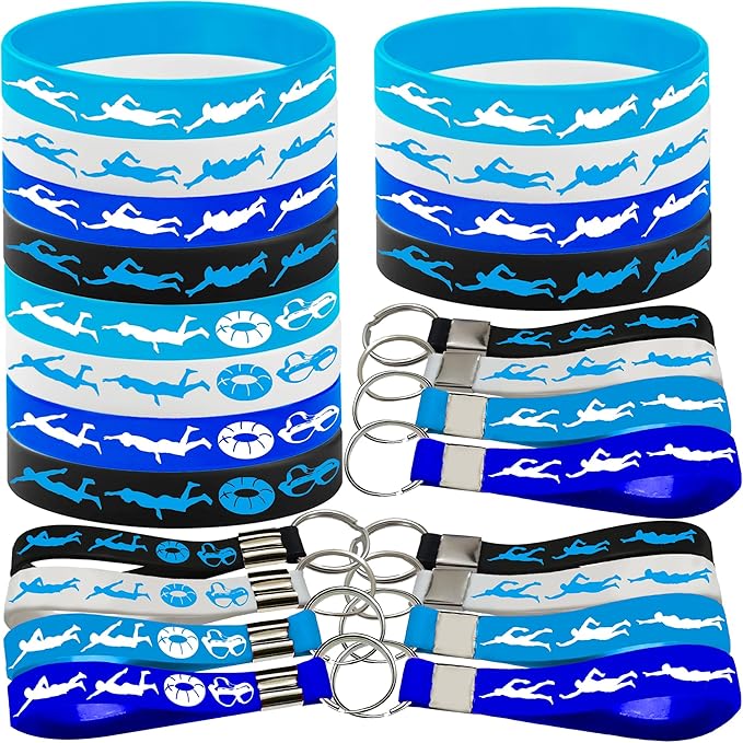 24PCS Swimming Rubber Bracelets Keychains Party Favors-Sport Themed Silicone Bracelets Party Supplies Swimming Action Themed Birthday Baby Shower Party Decorations