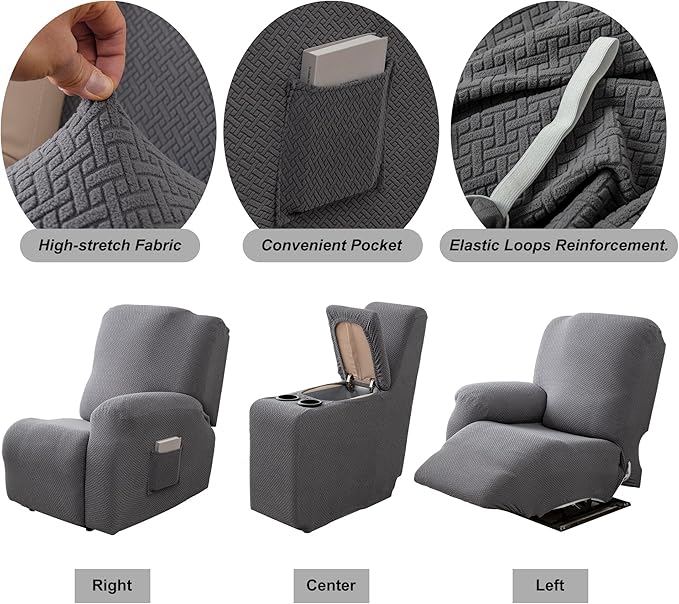 Genina Recliner Loveseat Cover Stretch Couch Covers Sofa slipcover for 2 Seat Reclining Couch Thick Jacquard Furniture Protector (Dark Grey)