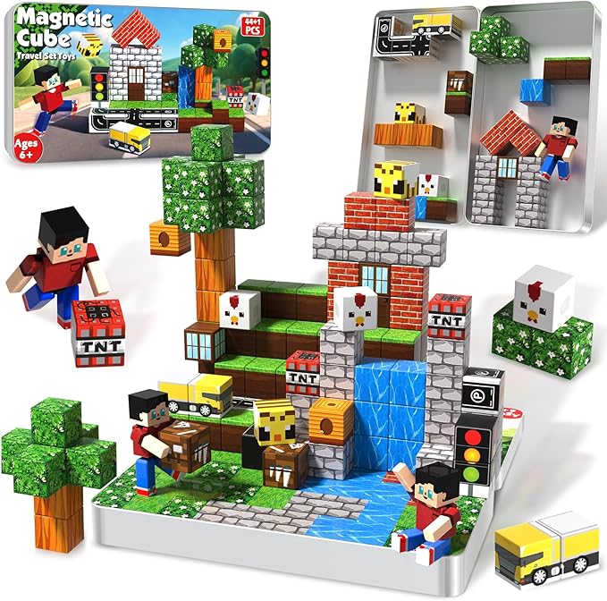 Magnetic Blocks with Magnet Box - 45PCS Magnet Blocks Travel Toys, Magnetic Building Cubes with Portable Storage Box, STEM Learning Set for Kids Ages 6+, Easter Birthday Gifts for Boys Girls
