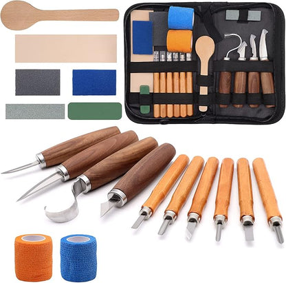 VIBRATITE Wood Carving Tools Kit, 19 PCS Wood Carving Knife Set with Spoon Blanks, Whittling Knife, Wood Whittling Kit for Beginners, Kids, Adults Woodworking DIY