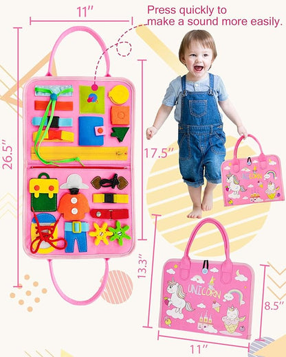 Exorany Busy Board Montessori Toys for Toddler Girls & Boys Birthday Gifts, Sensory Toys for Toddlers, Educational Travel Toy, Preschool Activities for Learning Fine Motor Skills