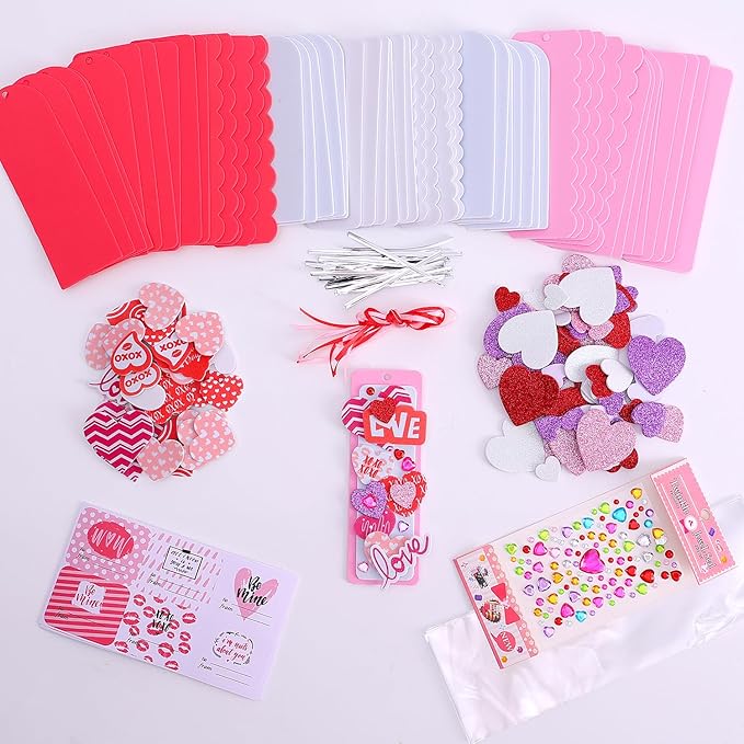 Craft Kit, DIY Bookmarks Valentine Art Deco Decorations, 36 Sets Self Adhesive Heart Stickers for Kids Party Favors Fun Classroom Home Activities