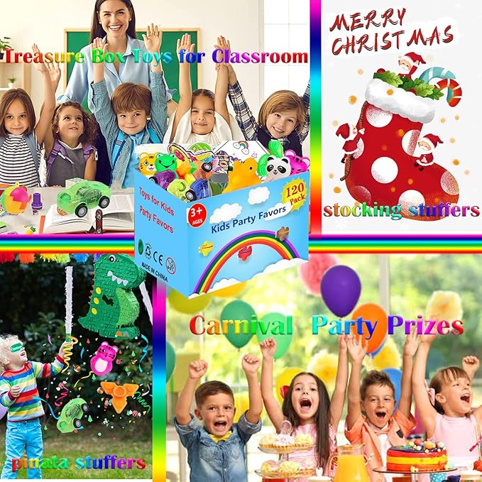 120 Pcs Party Favors Toy for Kids, Treasure Box Carnival Prizes for Classroom School Rewards, Christmas Stocking Stuffers, Goodie Bag Pinata Fillers Bulk Toys for Boys Girls