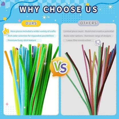 1200 Pcs Chenille Pipe Cleaners for Crafts – 24 Assorted Colors Fuzzy Sticks, DIY Art Supplies for Kids, Classroom Projects & Decorations