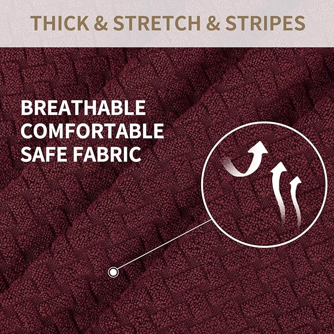 JIVINER 8-Piece Recliner Sofa Covers Stretch Jacquard Couch Covers for Recliner Slipcovers for Living Room 3 Cushion Soft Recliner Protector with Pocket (Sofa Recliner, Wine Red)