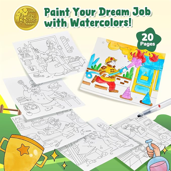 JoyCat Paint with Water Coloring Books for Toddlers, Watercolor Painting Sets for Kids Ages 3-5 4-8, Arts and Crafts Drawing Activities Toy Birthday Gifts for Boys Girls (Occupations)