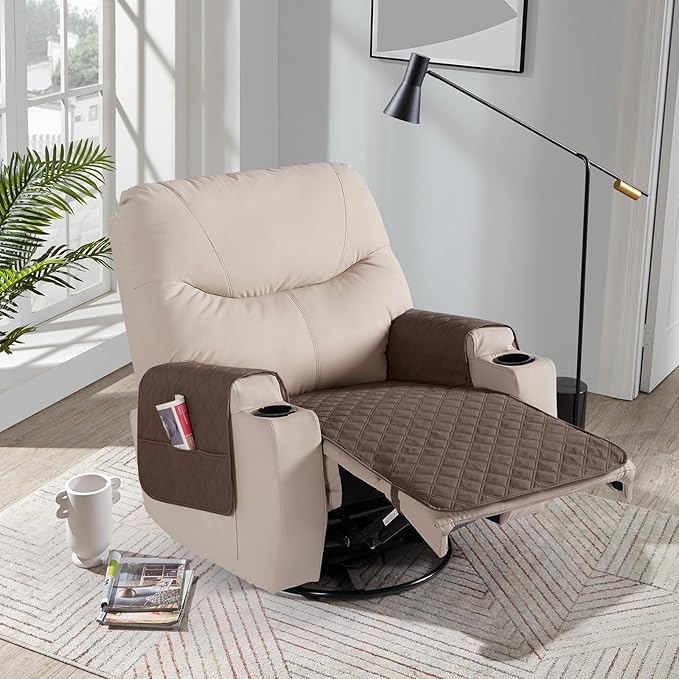 Ruaozz Waterproof Recliner Chair Covers Non Slip Chair Covers Recliner Seat Cover with Arms Washable Recliner Covers for Reclining Chair with Pocket, Covers for Recliner Chair (Brown, Small-22'')