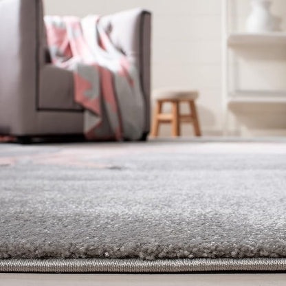 SAFAVIEH Carousel Kids Collection 3' Square Grey/Pink CRK163F Unicorn Non-Shedding Playroom Nursery Bedroom Area Rug