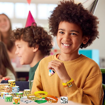 Jungle Safari Party Favors 30 Pcs Wild Animals Slap Bracelets and Rubber Wristband for Kids Birthday Gifts, Wild Theme Party favors for Kids Birthday Party Jungle Safari Party Supplies