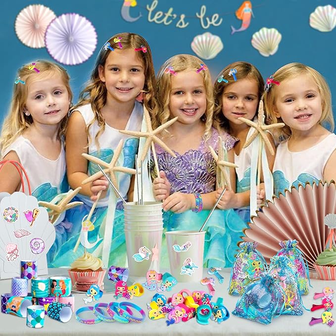 134Pcs Mermaid Party Favors for Kids, Mermaid Birthday Party Decorations Toys for Girls, Goodie Bag Pinata Gifts for Classroom Prizes