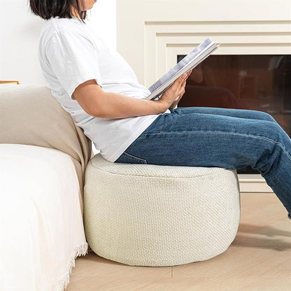 Pouf Ottoman Foot Rest Living Room Decor Floor Pouf Lightweight 20x12 Inches Modern Stuffed Poof Foot Stool Perfect Underdesk Foot Rest for Office (Cream)