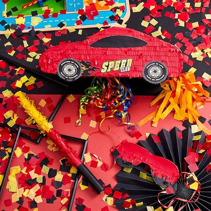 4 Pcs 15.7 Inch Race Car Piñata with Pull Strings, 3D Car Piñata with Blindfold Bat Confetti Double Sided, Race Cars Photo Booth Props for Boy Race Car Theme Birthday Baby Shower Party Supplies