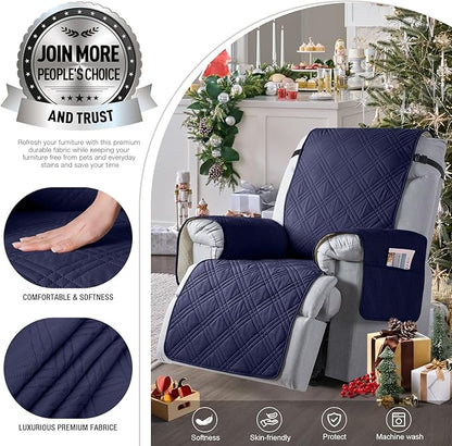 TAOCOCO 100% Waterproof Recliner Chair Cover, Non Slip Recliner Covers for Recliner Chair with Pocket, Washable Reclining Chair Cover Furniture Protector for Kids, Pets(Recliner Chair, Navy Blue)