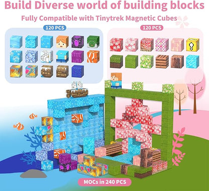 Magnetic Blocks-120PCS Magnets Cubes, Cherry Blossom Magnetic Building Blocks Toddler Magnetic Toys for Age 3-4 5-7 6-8,STEM Sensory Toys Birthday Gifts for 3+ Years Old Boys & Girls