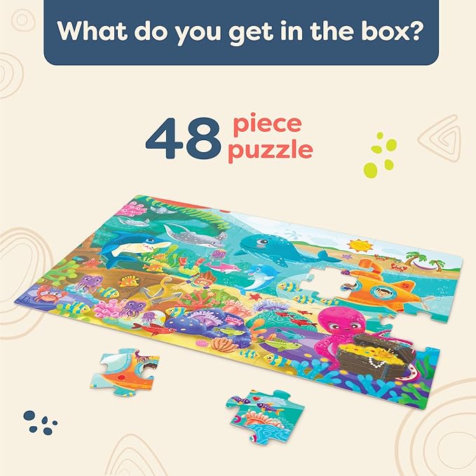B. Toys – Floor Puzzle – 48-Piece Underwater Puzzle – Large 2 x 3 Feet Jigsaw Puzzle for Kids – Sea Animals, Submarine, Treasures – 3 Years + – Gigantic Jigsaw - Under The Sea