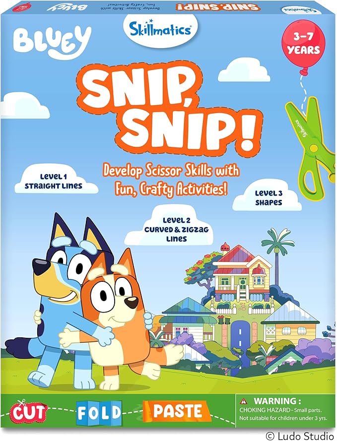 Skillmatics Scissor Skills Activity Book - Snip Snip Bluey, Preschool Cutting & Creative Activities, Felt Craft Kit, Fine Motor Skills Toys, Gifts for Boys & Girls Ages 3, 4, 5, 6, 7