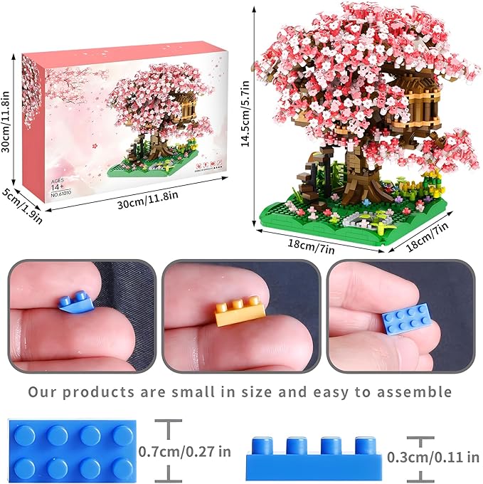 Cherry Blossom Bonsai Tree House Building Blocks Set Plants Pink Flowers Treehouse Architecture Micro Mini Block Gift for Adults and Children 1500 Pieces