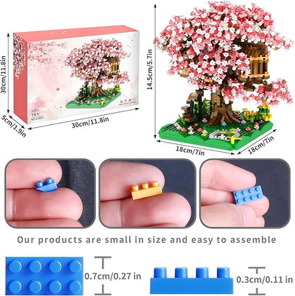 Cherry Blossom Bonsai Tree House Building Blocks Set Plants Pink Flowers Treehouse Architecture Micro Mini Block Gift for Adults and Children 1500 Pieces