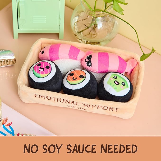 Emotional Support Sushi by Relatable, Cuddly Stuffed Animals and Plushies Set, Small Gifts for Mom, Includes 5 Sushi Plush Toys with Carrying Basket, for Mom
