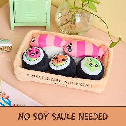 Emotional Support Sushi by Relatable, Cuddly Stuffed Animals and Plushies Set, Small Gifts for Mom, Includes 5 Sushi Plush Toys with Carrying Basket, for Mom