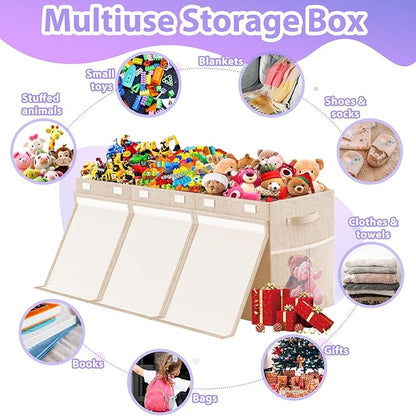 Extra Large Toy Storage Box with Lid Divider, Sturdy Collapsible Toys Organizer Chest Kids Storage Bins Boxes Baskets for Boys, Girls, Nursery, Bedroom, Living Room, Playroom, 40"x14"x16", Beige