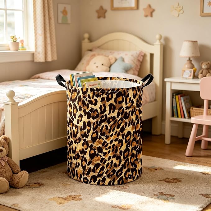 Kids Laundry Basket,Leopard pattern hamper,Nursery Hampers,Waterproof folding Storage Bin with handle,Clothes Organizer Baskets,kid Room Decor(Leopard pattern)