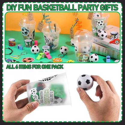 LiYiQ 158 Pcs Soccer Party Favors Soccer Party Supplies with Cup Straw Stress Ball Keychain Sticker Slaps Bracelets Whistle Thank You Tags for Soccer Birthday Decorations (Soccer)
